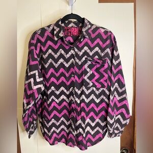 Batik Pat Johnson Handmade Black, White, & Pink Chevron Button Down Shirt